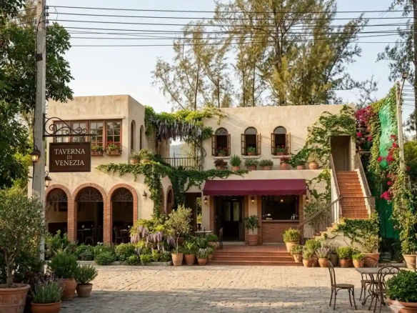 Restaurant building for sale in Boat Avenue 2, Bang Tao, Phuket – architectural rendering of the proposed Mediterranean-style restaurant