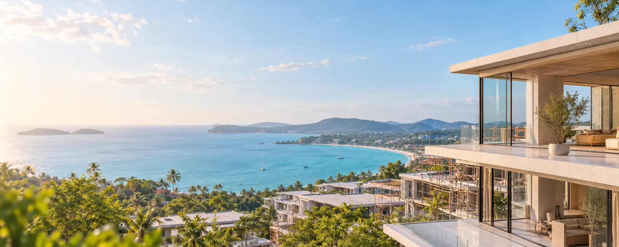 Buying off-plan property in Phuket – modern coastal residences under construction overlooking the Andaman Sea Copier